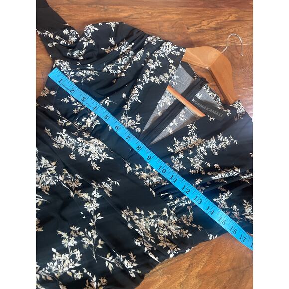NORMA KAMALI Floral Print Shirred Jumpsuit STRETCHY SLINKY Wide Leg Black Sz XS - Picture 8 of 8